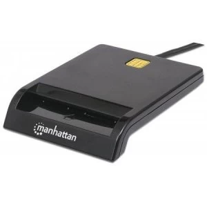 Image of Manhattan USB-A Contact Smart Card Reader 12 Mbps Friction type compatible External Windows or Mac Cable 105cm Black Blister