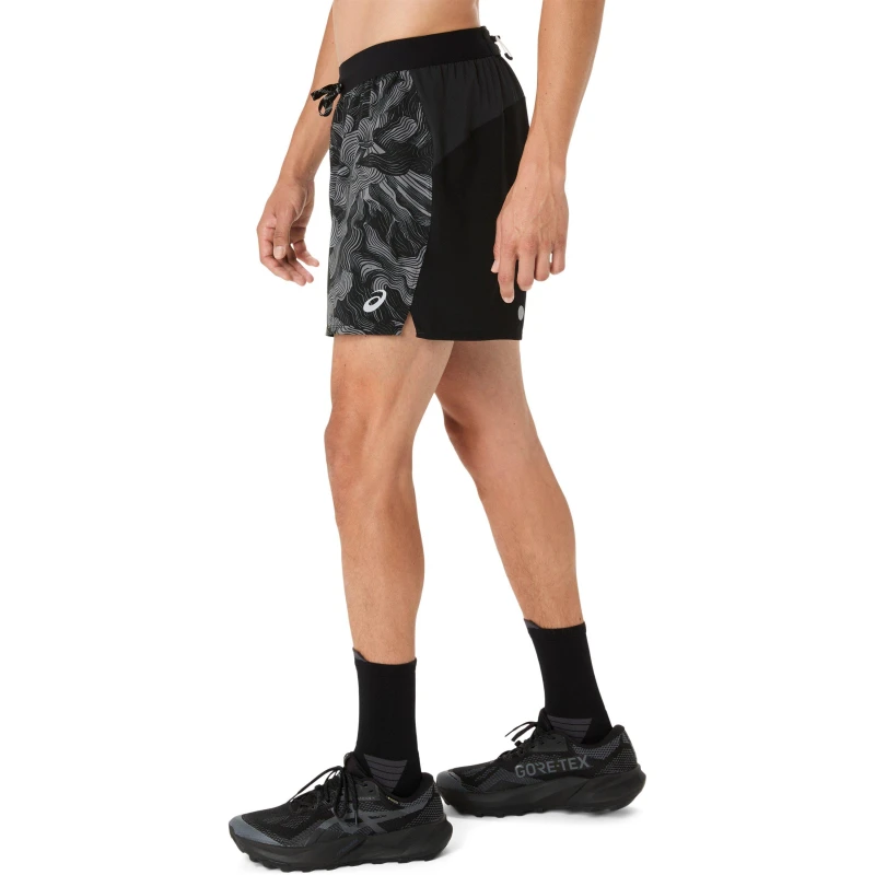Image of Asics Fujitrail All Over Print 5" Short Running Mens Perf Black male X Large