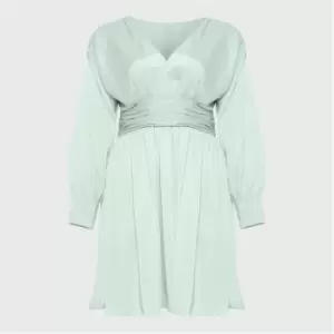 image of Missguided Plus Size Satin Wrap Pleated Ruched Dress - Green