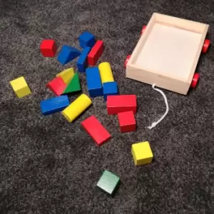 Image of 20pcs Colourful Wooden Building Blocks with Cart Early Developmental Toy 18m+