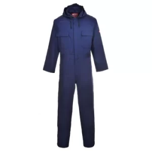 image of Biz Weld Mens Flame Resistant Hooded Coverall Navy 2XL