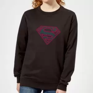 image of Justice League Superman Retro Grid Logo Womens Sweatshirt - Black - L - Black