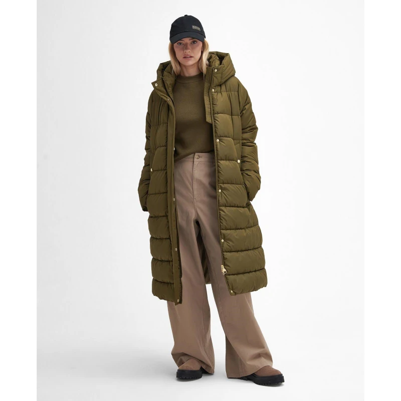 Image of Barbour International Longline Barron Shell Puffer Jacket - UK 10 Green Coats and Jackets female LQU1777SG51 UK 10