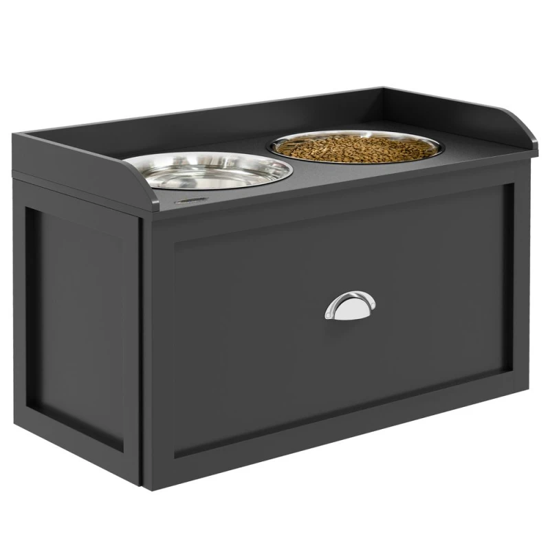 Image of PawHut PawHut Raised Dog Bowl - Stainless Steel - Large Dogs - 21L Storage Drawer