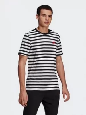 image of adidas Essentials Stripey Embroidered Logo T-Shirt, Black/White, Size L, Men