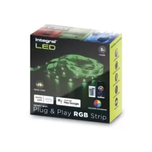 image of Integral rgb Plug Play LED Strip Kits IP20 5M 4.5W/M 10mm Width 120 Beam With ir Controller & WiFi App Google / Alexa Control uk Plug