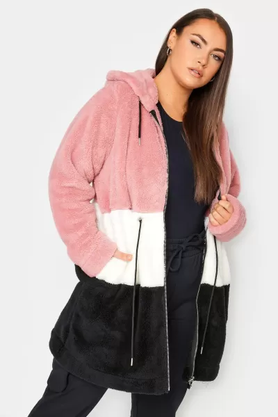 Image of Yours Yours Colour Block Tunic Fleece Pink, Size 18, Women