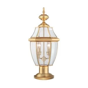 Image of 2 Light Outdoor Pedestal Light Polished Brass IP44, E14