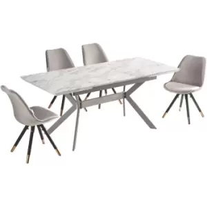 Image of 5 Pieces Life Interiors Sofia Blaze Dining Set - a White Extendable Rectangular Wooden Dining Table and Set of 4 Dark Grey Dining Chairs - Dark Grey