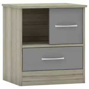 Image of Nevada Sliding Door 1 Drawer Bedside in Grey and Oak Effect