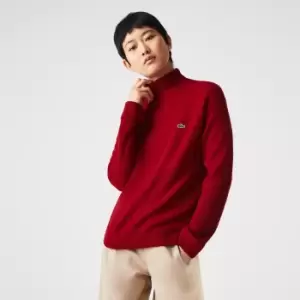 Image of Womens Lacoste High Neck Wool Sweater Size 8 Red