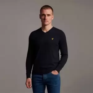 Image of Mens V Neck Cotton Merino Jumper - Dark Navy - XL