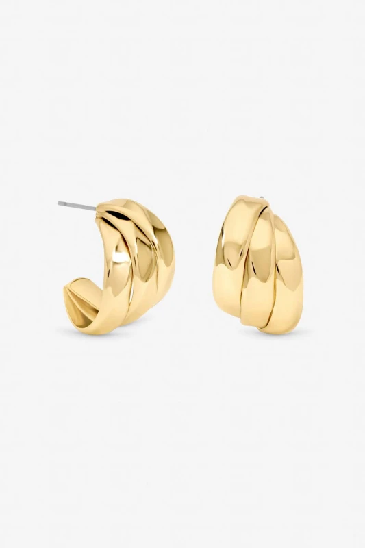 Image of Jon Richard Womens Gold Plated Multirow Molten Hoop Earrings Gold Female One Size