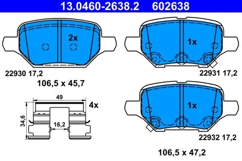 Image of Brake pad set ATE 13.0460-2638.2