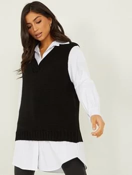 image of Quiz Black Knitted Tunic Top - S