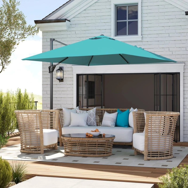 Image of OUTSUNNY Square Cantilever Roma Parasol 360 Degree Rotation Hand Crank, Blue in Aqua Unisex