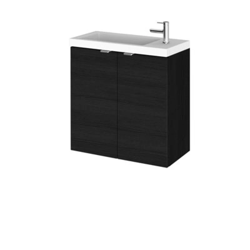Image of Hudson Reed Fusion Wall Hung 2 Door Vanity Unit & Polymarble Basin Compact, Sink Vanity Unit, Charcoal Black, 500mm