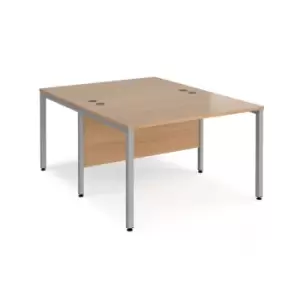 Image of Office Desk 2 Person Rectangular Desk 1200mm Beech Tops With Silver Frames 1600mm Depth Maestro 25