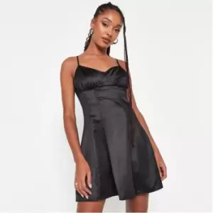 image of Missguided Bust Detail Satin A Line Mini Dress - Black