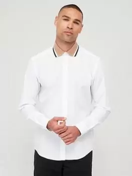 Image of BOSS Liam 233 Regular Fit Longsleeve Shirt with Jersey Collar, White, Size 2XL, Men