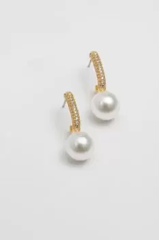 image of Gold Plated And Cubic Zirconia Pearl Drop Earrings