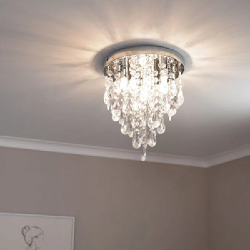 Image of ValueLights Lara Chrome Flush Chandelier Style Acrylic Droplet Ceiling Light with LED Bulb Silver
