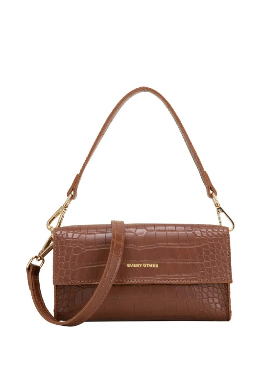 Image of Every Other Womens Croc Flap Over Shoulder/ Crossbody in Tan Tan Female One Size