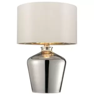 image of Modern Mirror Table Lamp Gloss Chrome Glass & Ivory Shade Feature Bedside Light