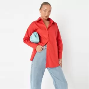 image of Missguided Oversized Poplin Shirt - Red