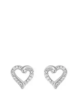 image of Simply Silver Sterling Silver 925 Cubic Zirconia Open Heart Stud Earrings, One Colour, Women