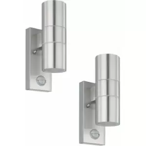 image of Loops - 2 pack IP44 Outdoor Wall Light & pir Motion Sensor Stainless Steel 2x 3W GU10