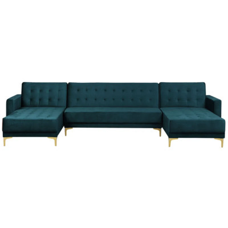Image of Beliani Modular U-Shape Sofa Bed 5 Seater Aberdeen Velvet Teal