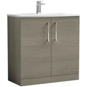 image of Arno Solace Oak 800mm 2 Door Vanity Unit with 30mm Profile Curved Basin - ARN2505G - Solace Oak - Nuie