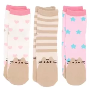 Image of Pusheen Womens/Ladies Socks Set (Pack of 3) (4 UK-8 UK) (Pink/White/Brown)