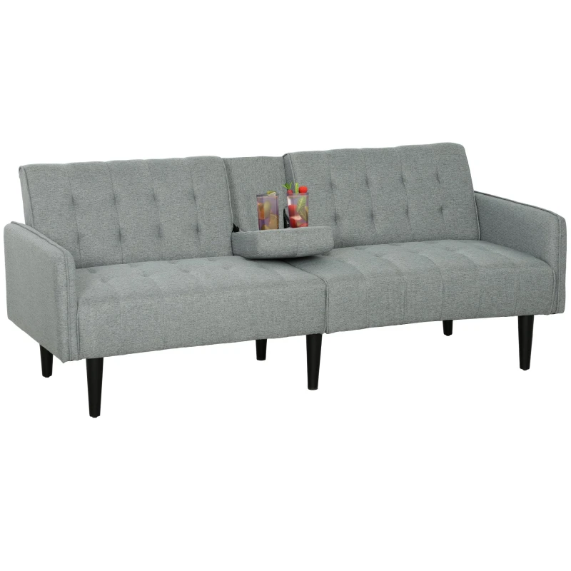 Image of HOMCOM HOMCOM Upholstered Sofa bed 3 Seater Home Theater Recliner with Cupholders in Light Grey Light Grey One Size Unisex 5063603024151
