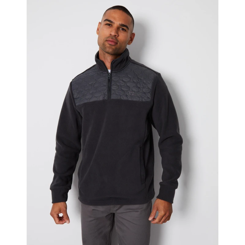 Image of Threadbare Threadbare Men 'Pedro' Quarter Zip Quilted Fleece Jumper in Charcoal Size: Small Charcoal S Male 7625914351739