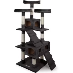 Image of CADOCA Cat Scratching Tree Post 175cm Activity Centre 6FT Toy Scratcher Kitten Climbing Grey