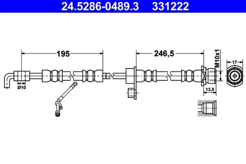 Image of ATE 24.5286-0489.3 Brake Hose without banjo bolt Brake Hose (83)
