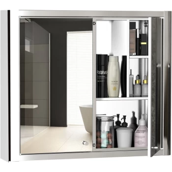 image of Kleankin - Wall Mounted Bathrooom Mirror Cabinet w/ Double Door Shelves Storage