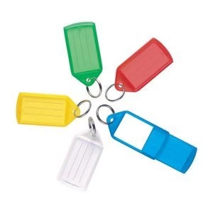 image of 5 Star Facilities Sliding Key Fob Coloured Medium Label Area 38x22mm 25mm Ring Assorted Pack of 10