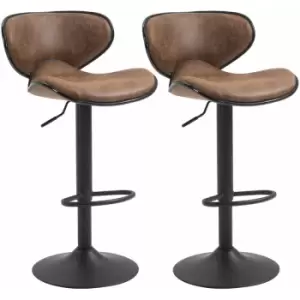 image of HOMCOM Bar Stool Set of 2 Microfiber Cloth Adjustable Height Armless Chairs