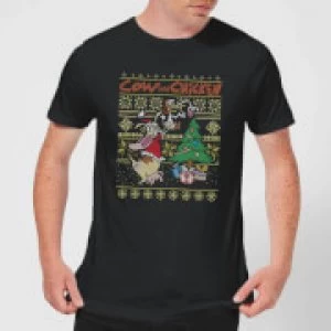 image of Cow and Chicken Cow And Chicken Pattern Mens Christmas T-Shirt - Black