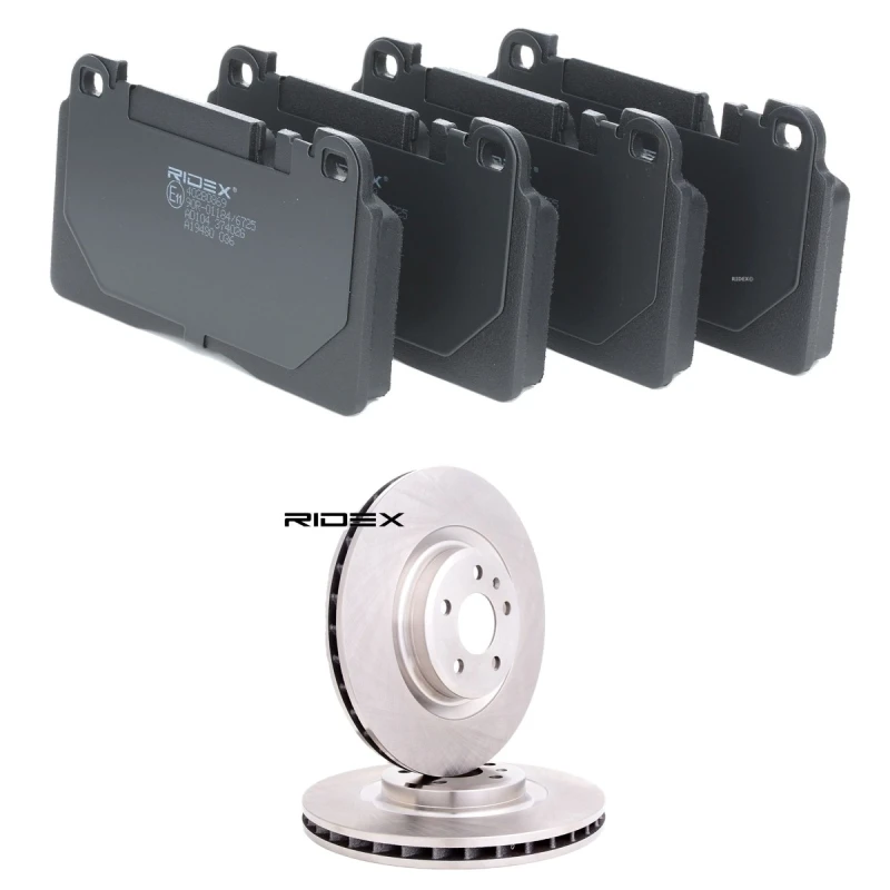 Image of RIDEX 3405B2603 Brake disc and pads set Front Axle, Brake Disc Type: Vented, excl. wear warning contact Brake Set,disc brakes (3405)