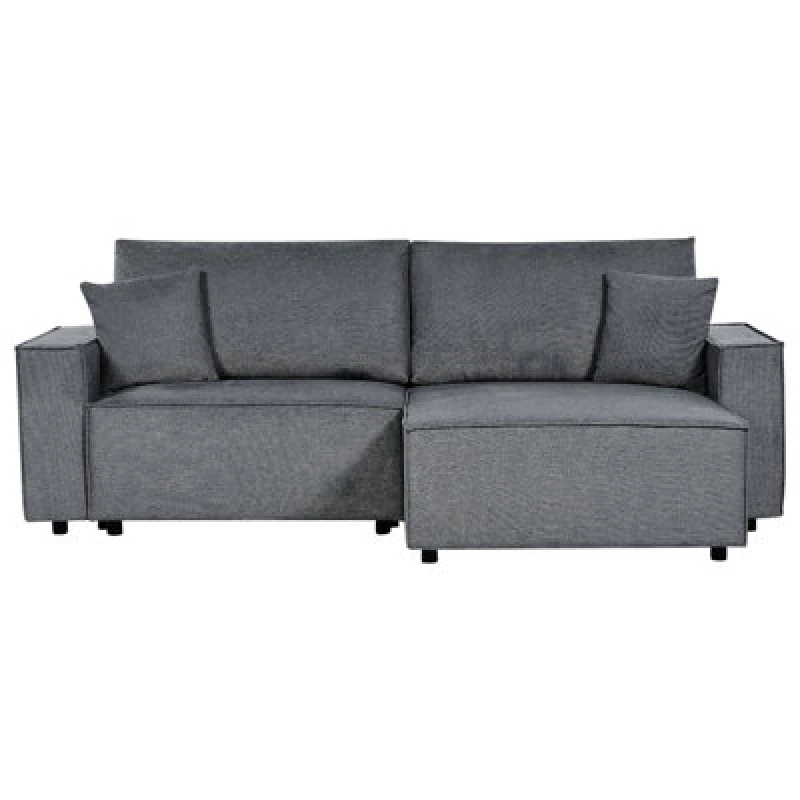 Image of Beliani Corner Sofa Bed 3 Seater Karila Fabric Dark Grey With Storage Left Hand