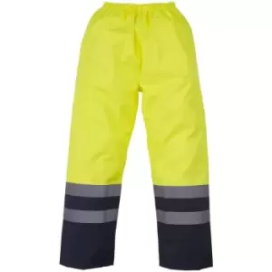 Image of Yoko Mens Hi Vis Waterproof Overtrousers (3XL) (Yellow/ Navy) - Yellow/ Navy