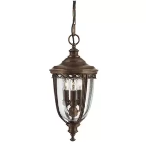 Image of English Bridle 3 Light Medium Outdoor Ceiling Chain Lantern British Bronze, E14