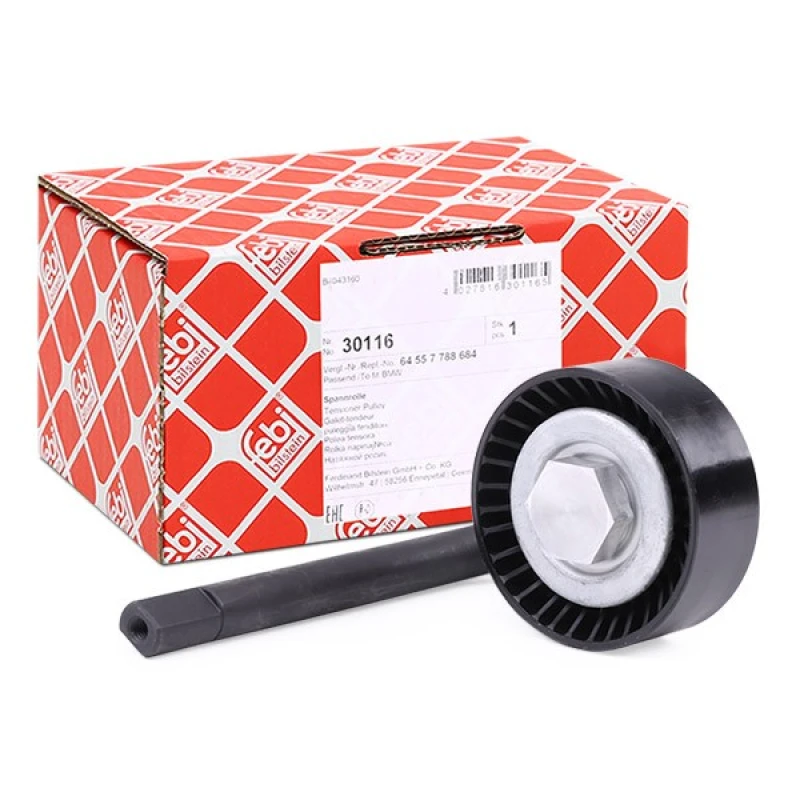 Image of FEBI BILSTEIN 30116 Tensioner Pulley with holder Metal Tensioner Pulley,v-ribbed belt (310)