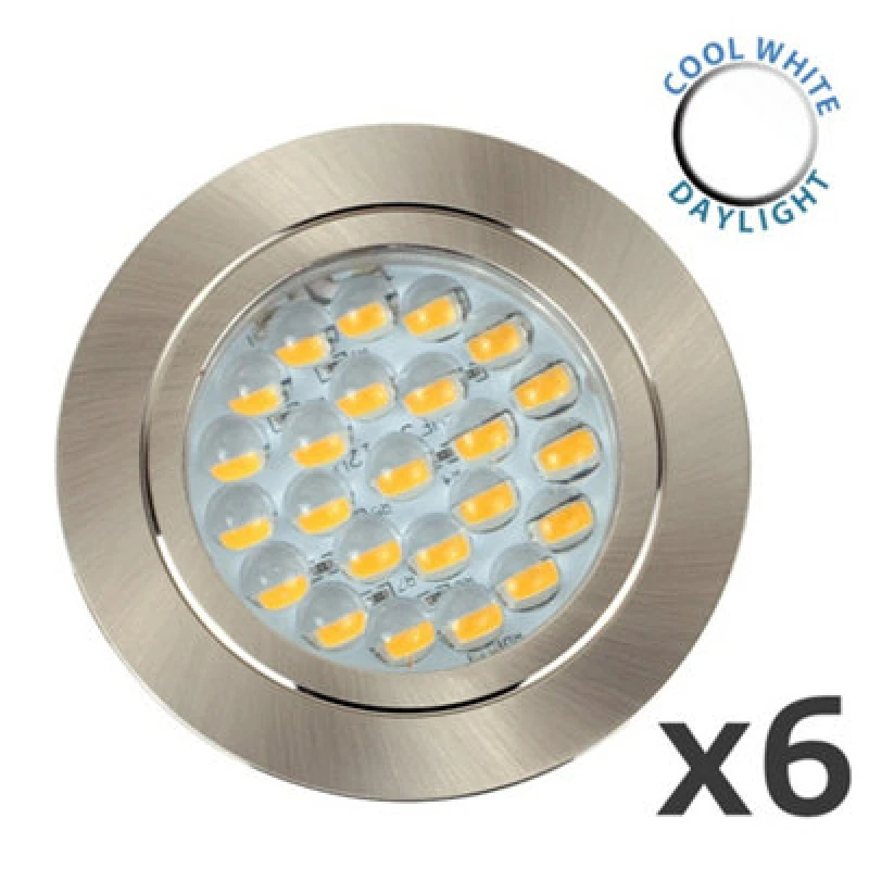 Image of ValueLights Downlight Caravan Fixed Light Fitting 6 Pack With Integrated Cool White Bulbs Silver