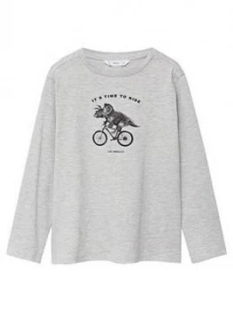 Image of Mango Boys Dinosaur Long Sleeve T-Shirt - Grey, Size 7 Years