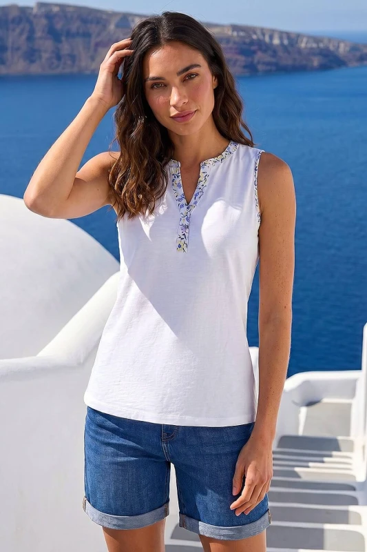 Image of Roman Womens Contrast Trim Vest Top in Ivory Size: 10 Ivory Female 10